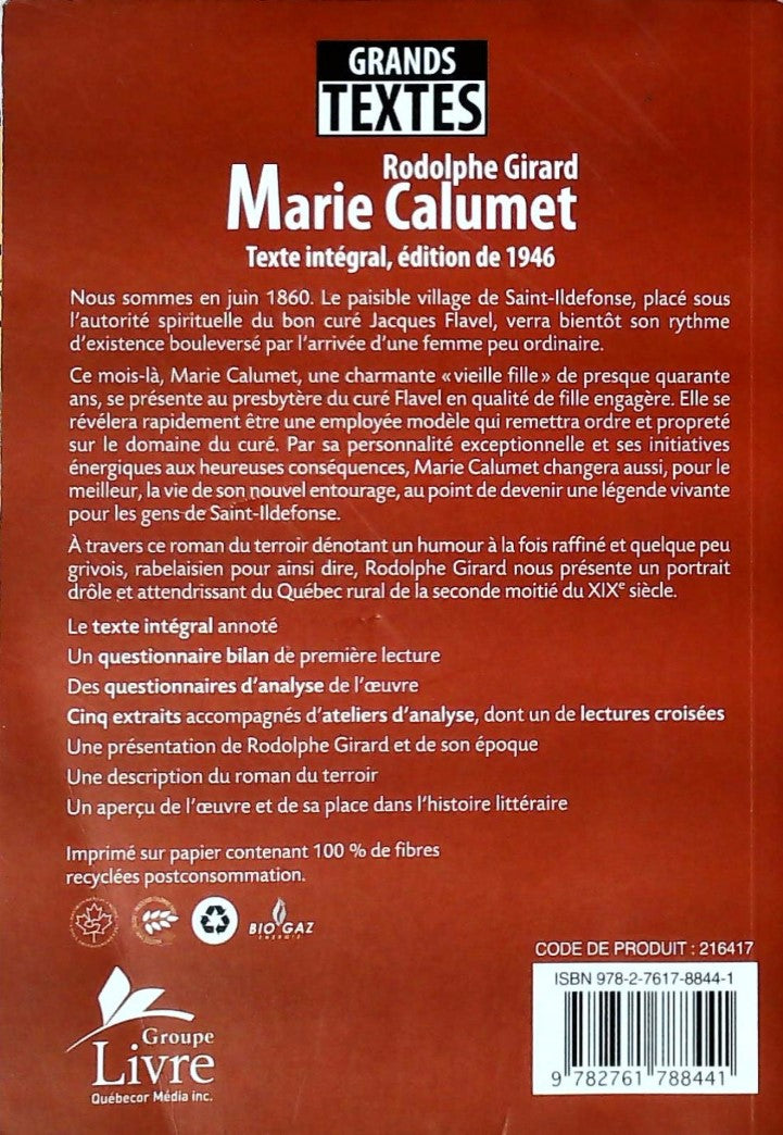 Livre Marie Calumet - Rodolphe Girard (Livre d'occasion) - ISBN 2761788443