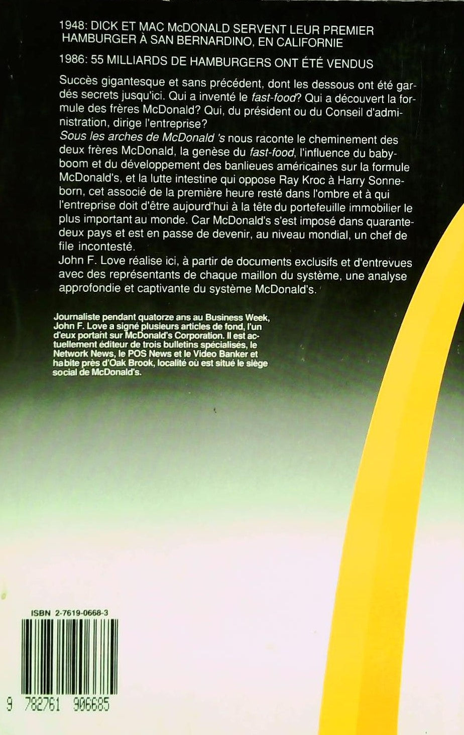 Livre Sous les arches de McDonald's (John F. Love) (Livre d'occasion) - ISBN 2761906683