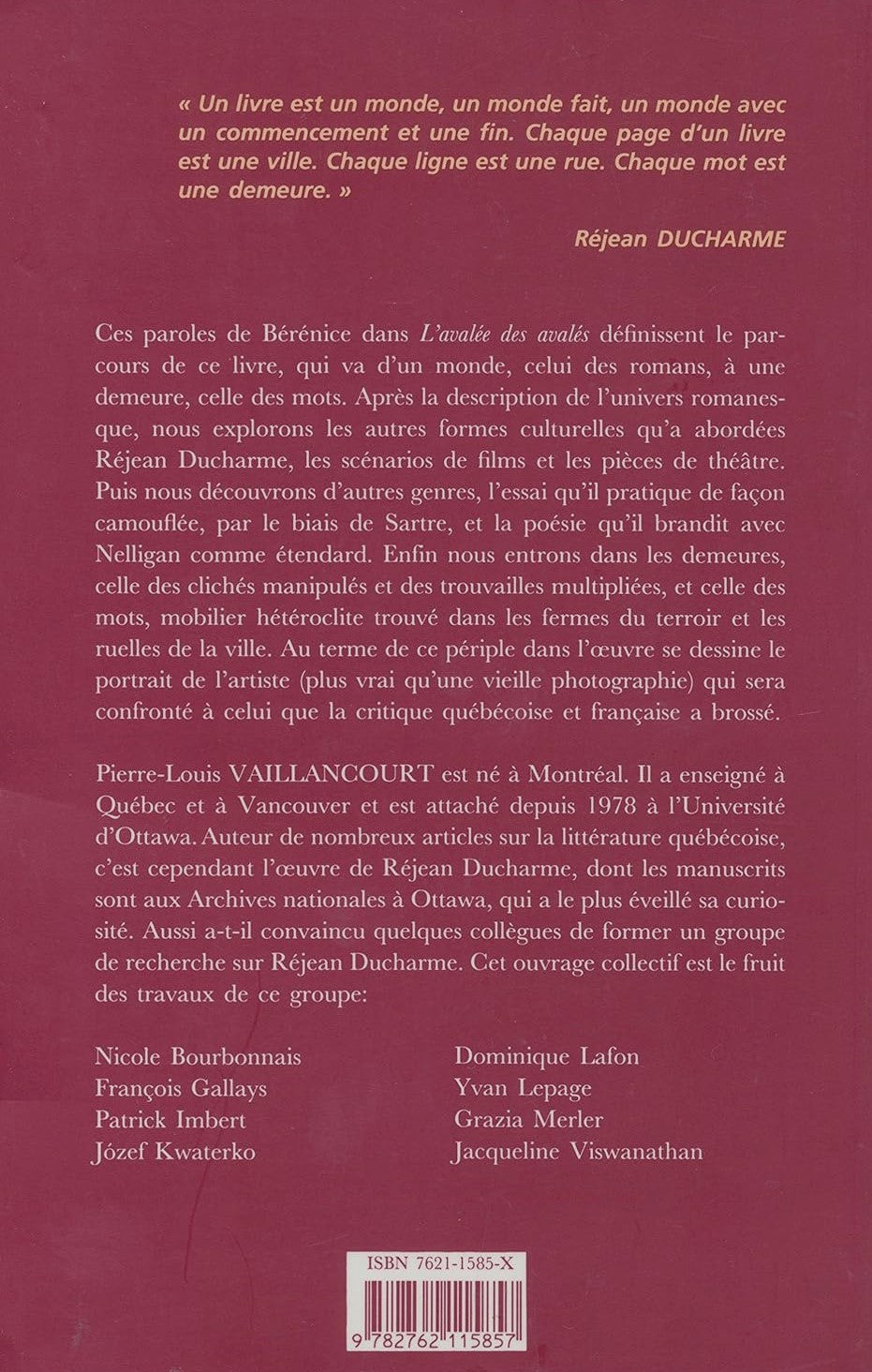 Livre Paysages de Réjean Ducharme - Pierre-Louis Vaillancourt (Livre d'occasion) - ISBN 076211585X