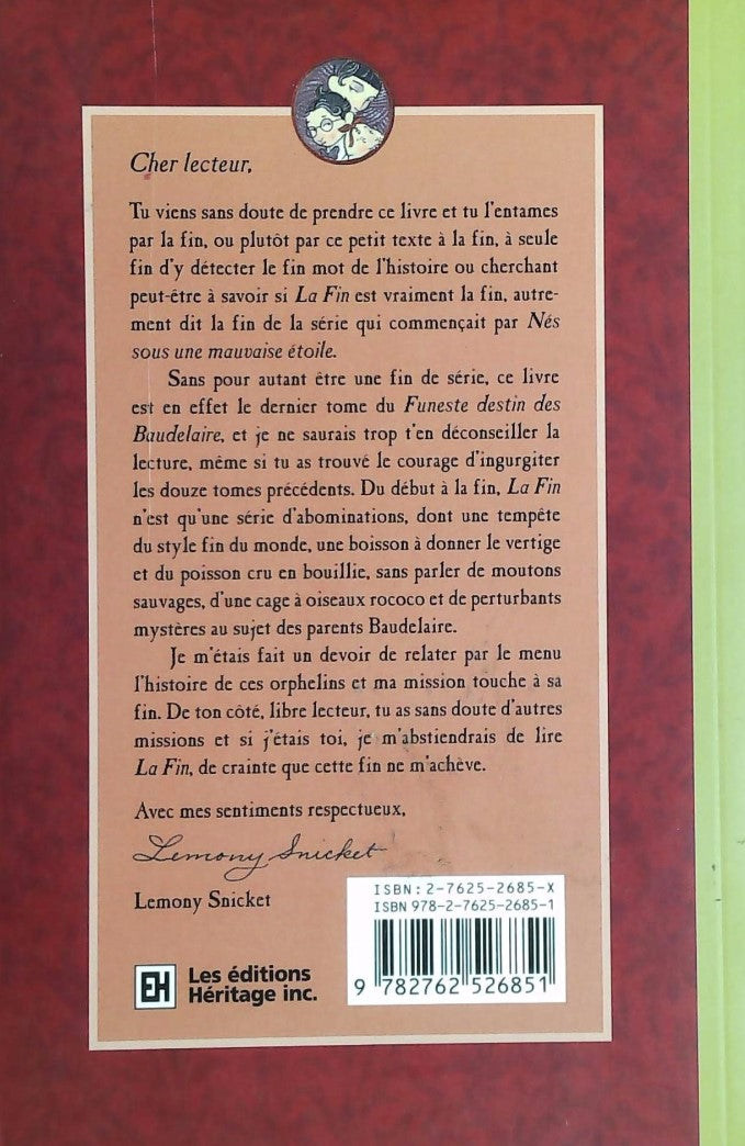 Livre La fin - Lemony Snicket (Livre d'occasion) - ISBN 276252685X