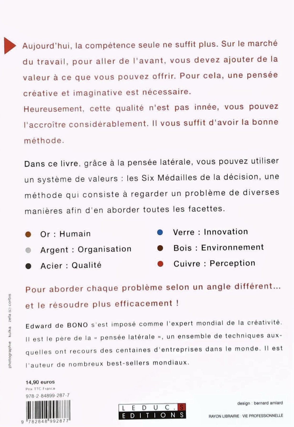 Livre Les 6 médailles de la décision - Edward de Bono (Livre neuf) - ISBN 2848992875