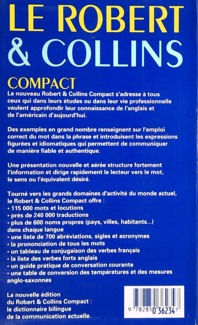 Livre Le Robert & Collins Compact : Dictionnaire français-anglais anglais-français - Collectif (L...