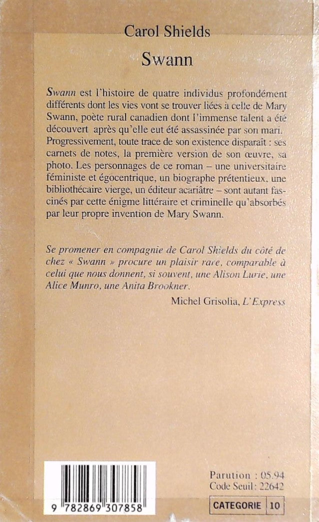 Livre Swann - Carol Shields (Livre d'occasion) - ISBN 2869307853