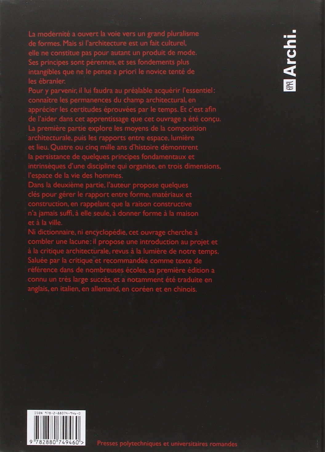 Livre De la forme au lieu + De la tectonique : Une introduction à l'étude de l'architecture (3e é...