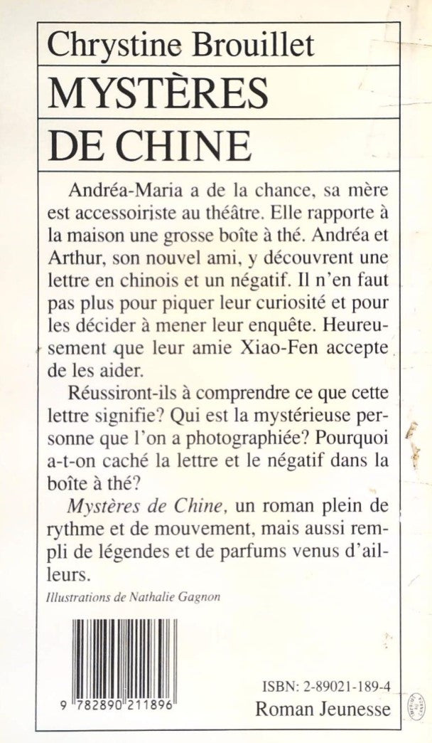 Livre Mystères de Chine - Chrystine Brouillet (Livre d'occasion) - ISBN 2890211894