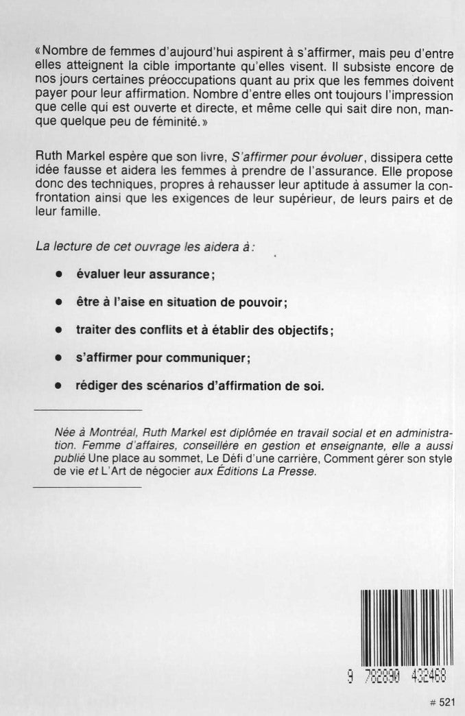 Livre S'affirmer pour évoluer - Ruth Markel (Livre d'occasion)