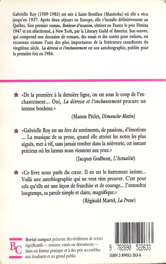 Livre La détresse et l'enchantement (Gabrielle Roy) (Livre neuf) - ISBN 2890522636