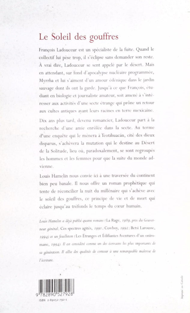 Livre Le soleil des gouffres - Louis Hamelin (Livre d'occasion) - ISBN 2890527921