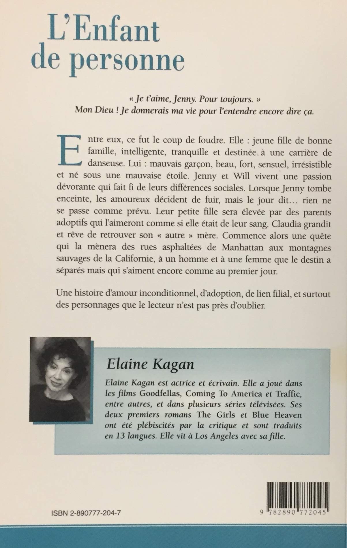 Livre L'enfant de personne - Elaine Kagan (Livre d'occasion) - ISBN 2890772047