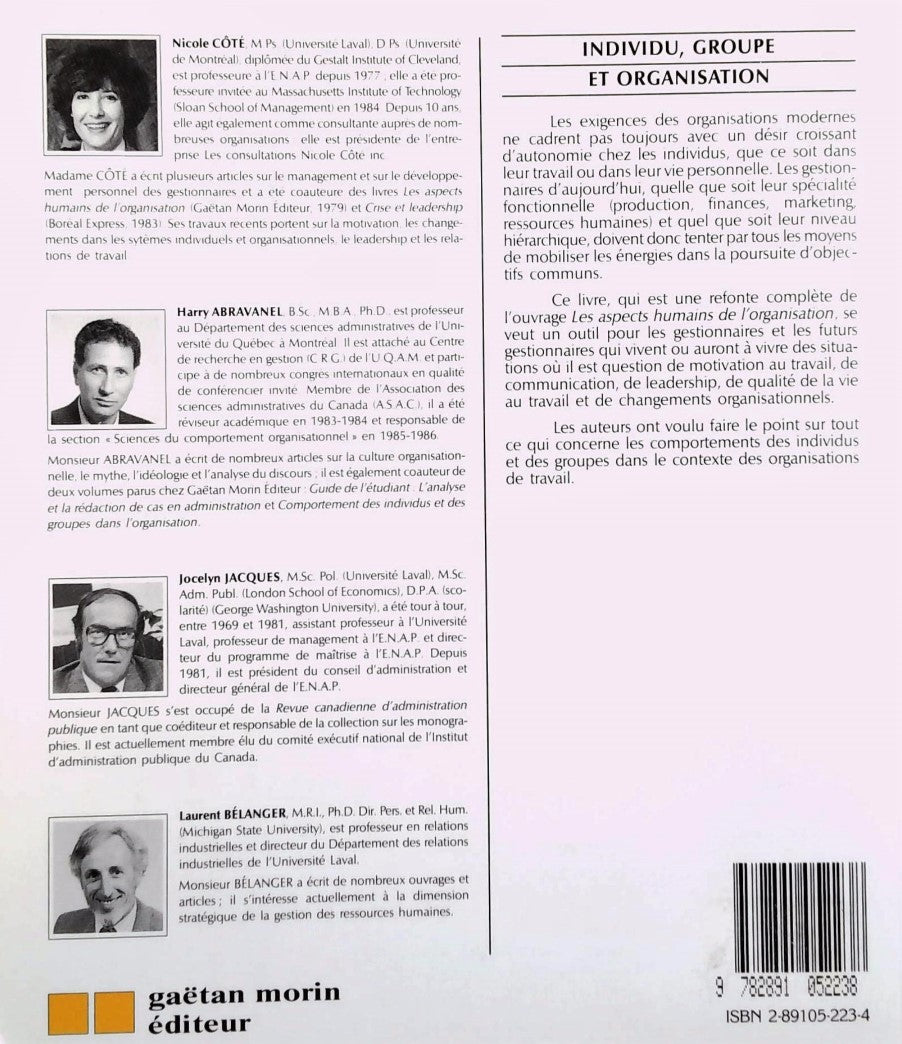 Livre Individu, groupe et organisation - Côté (Livre d'occasion) - ISBN 2891052234