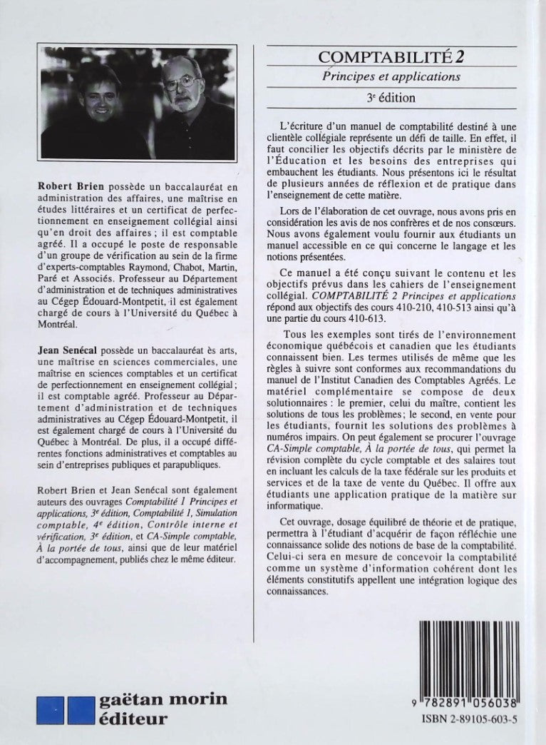 Livre Comptabilité 2: Principes et applications (3e édition) - Robert Briend (Livre d'occasion) -...