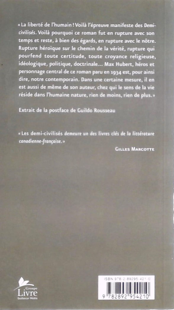 Livre Les demi-civilisés - Jean-Charles Harvey (Livre d'occasion) - ISBN 2892954215