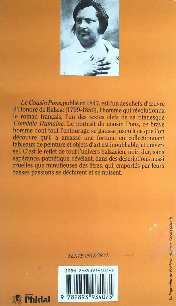 Livre Le cousin Pons - Honoré de Balzac (Livre d'occasion) - ISBN 2893934072