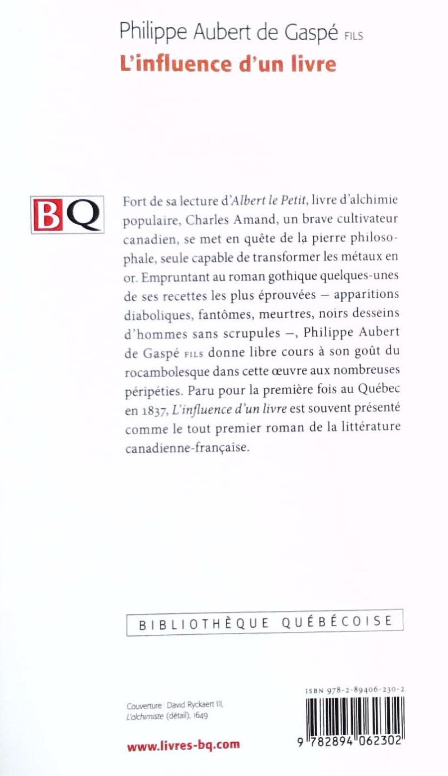 Livre L'influence d'un livre - Philippe Aubert de Gaspé (fils) (Livre d'occasion) - ISBN 2894062303