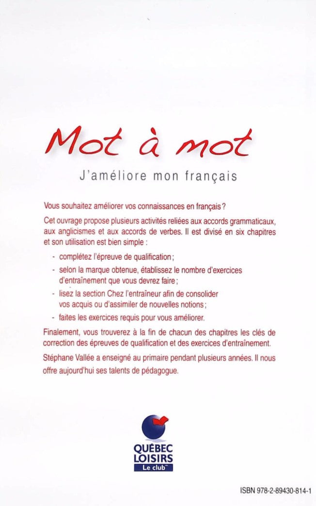 Livre Mot à mot : J'améliore mon français - Stéphane Vallée (Livre d'occasion)
