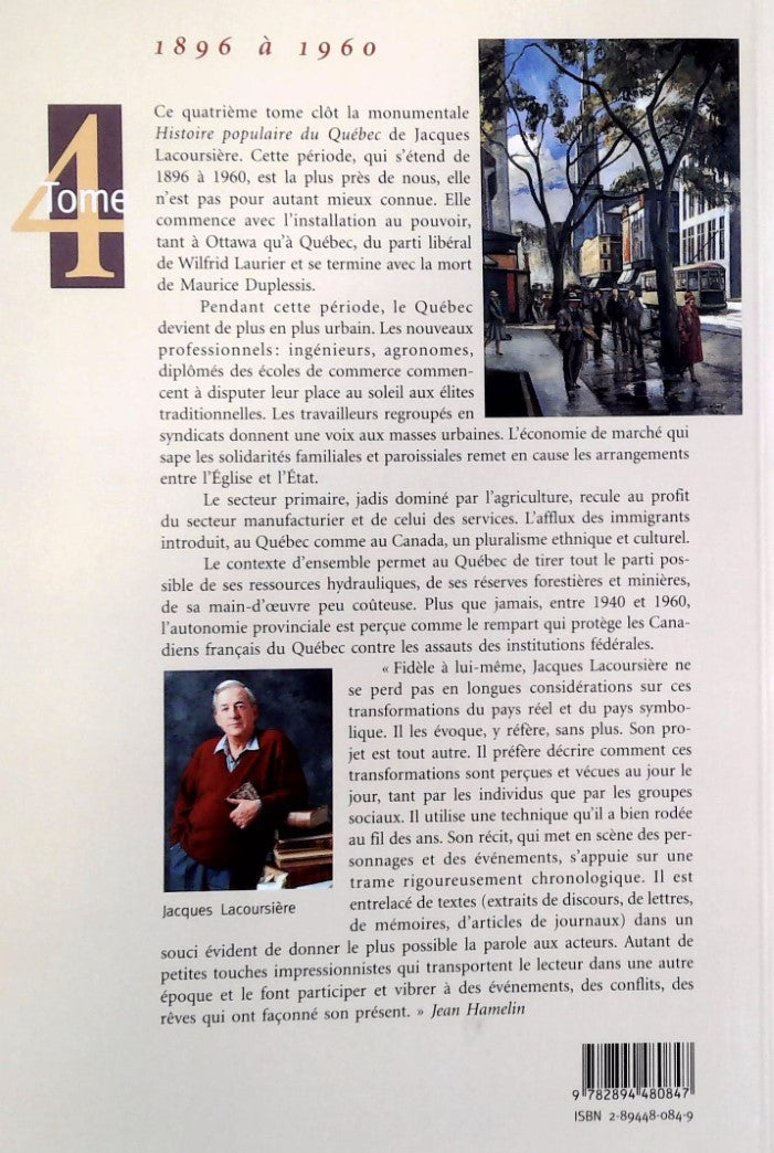 Livre Histoire populaire du Québec # 4 : 1896 à 1960 (Jacques Lacoursière) (Livre d'occasion) -...