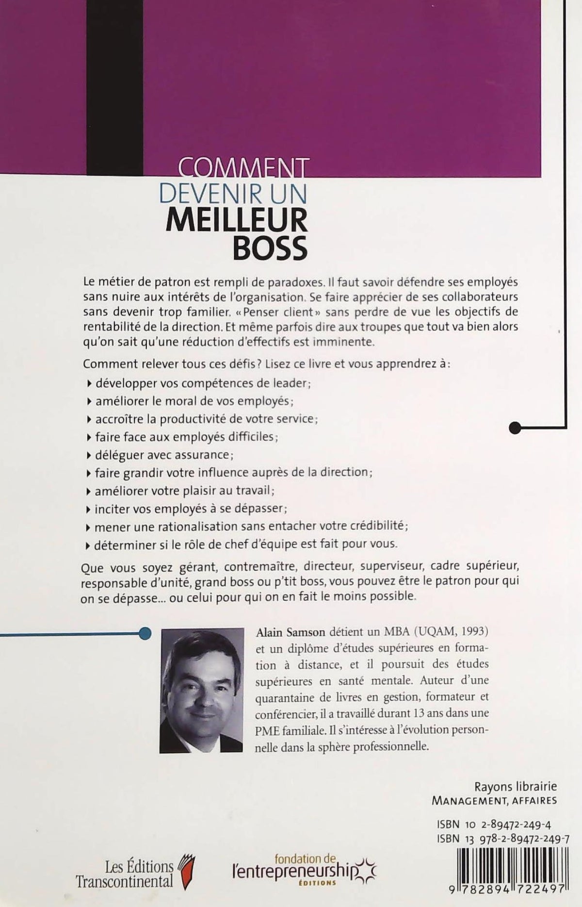 Livre Entreprendre : Comment devenir un meilleur boss (Alain Samson) (Livre d'occasion) - ISBN...