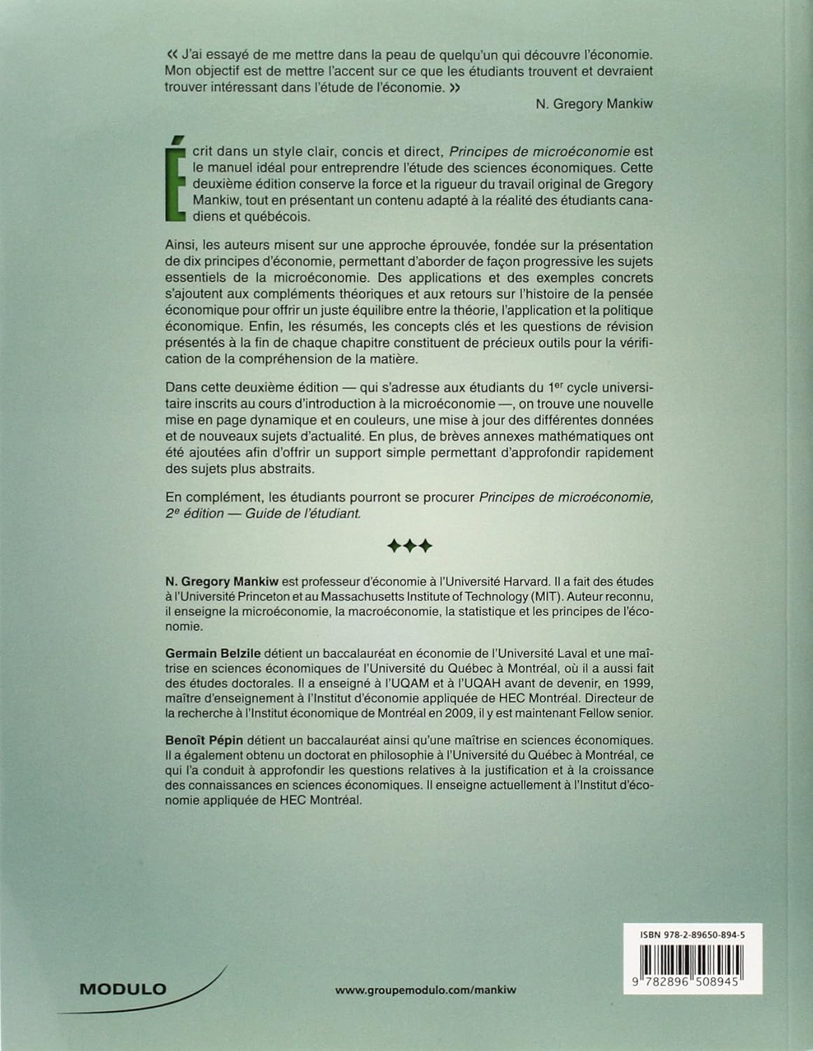 Livre Principes de microéconomie (2e édition) - N. Grégory Mankiw (Livre d'occasion) - ISBN 28965...