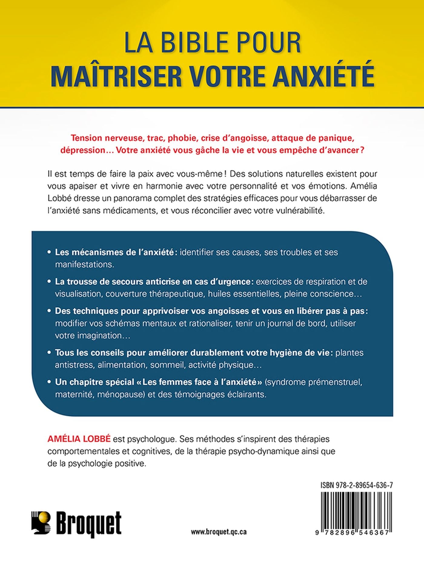 Livre La Bible pour maîtriser votre anxiété - Amélia Lobbé (Livre d'occasion) - ISBN 2896546367