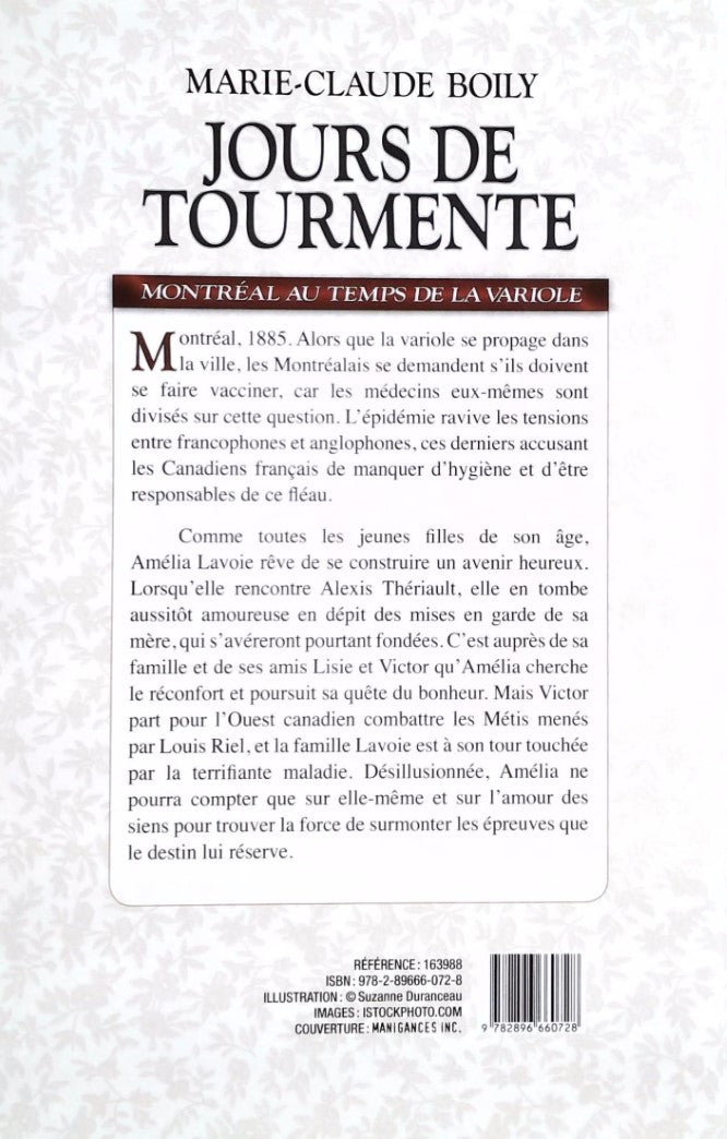 Livre Jours de tourmente # 1 : Montréal au temps de la variole (Marie-Claude Boily) (Livre neuf)...