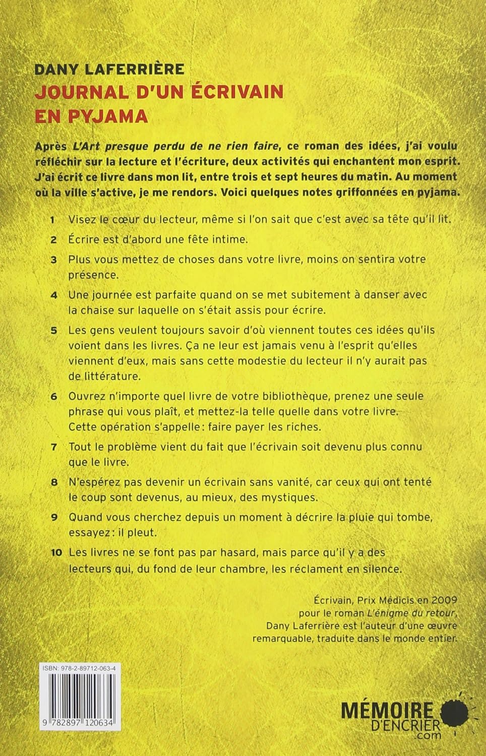 Chronique : Journal d'un écrivain en pyjama (Dany Laferrière)