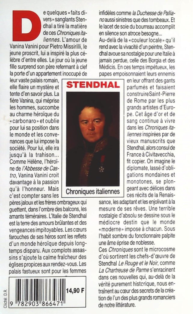 Livre Chroniques italiennes - Stendhal (Livre d'occasion) - ISBN 2903866473