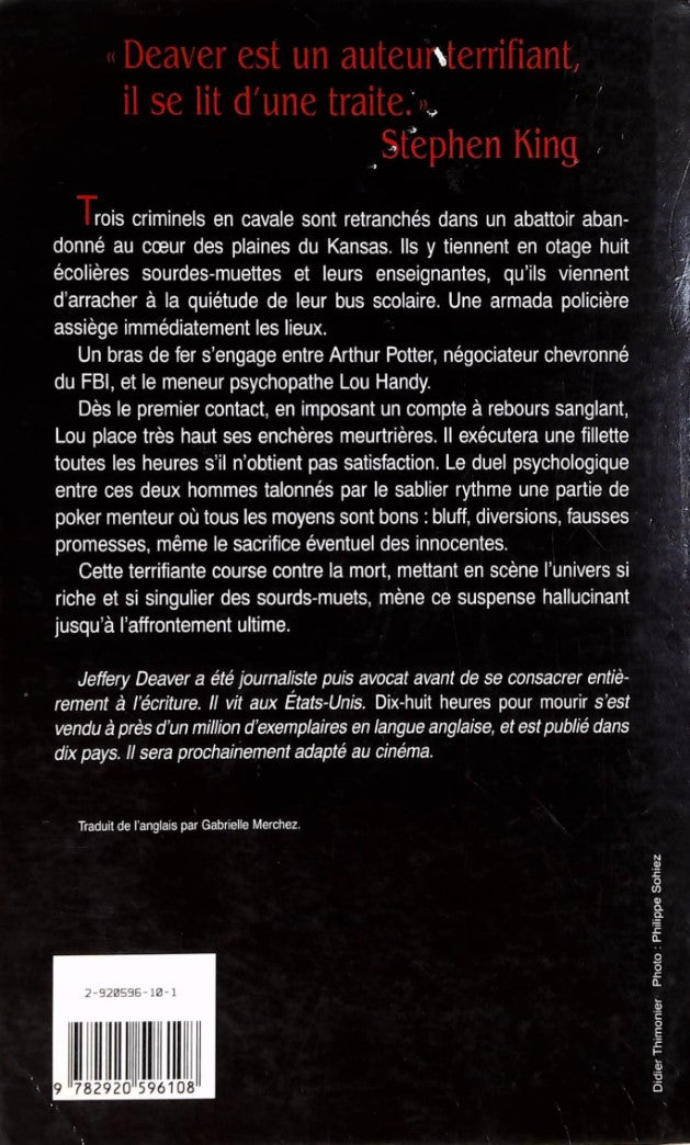 Livre Dix-huit heures pour mourir - Jeffrey Deaver (Livre d'occasion) - ISBN 2920596101