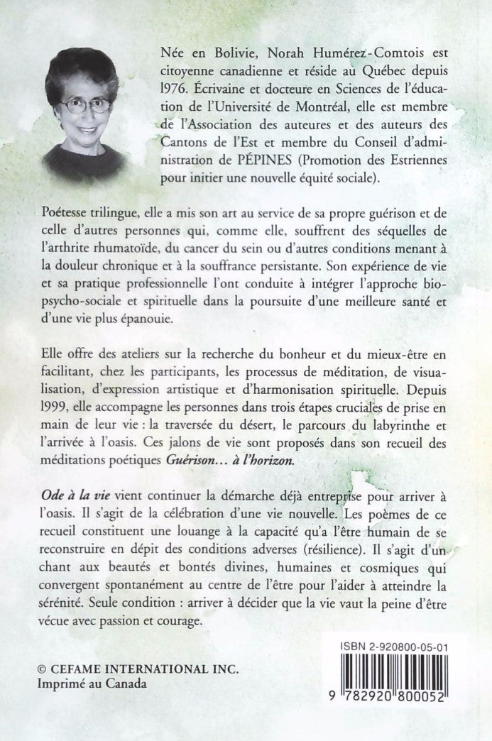 Livre Ode à la vie : Recueil de poésie thérapeutique - Norah Humérez-Comtois (Livre neuf) - ISBN ...