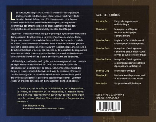 Livre La bibliothèque, un lieu de travail : Guide pratique en ergonomie pour concevoir les espace...