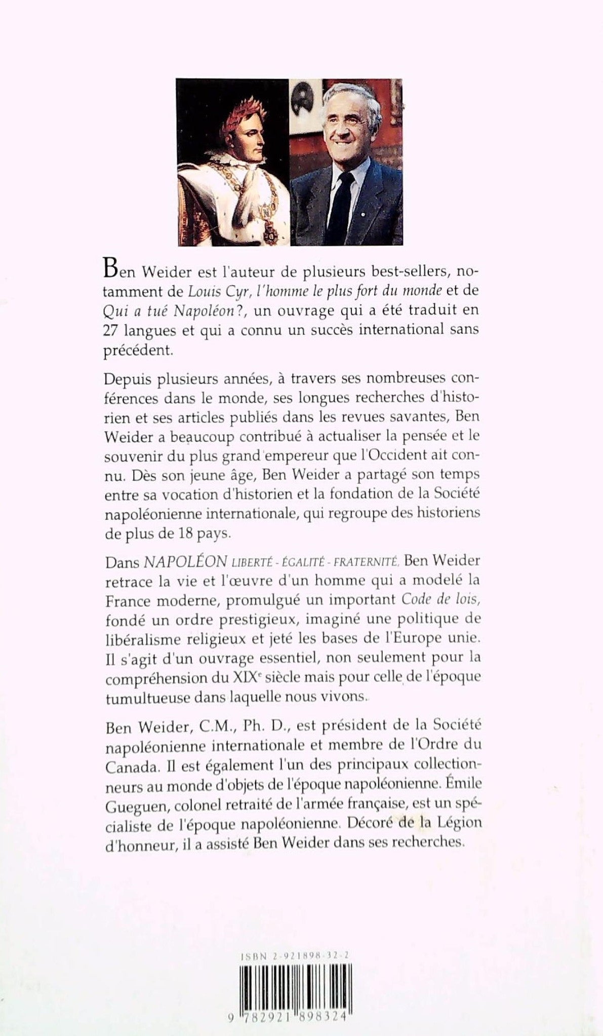 Livre Napoléon : Liberté - Égalité - Fraternité - Ben Weider (Livre d'occasion) - ISBN 2921898322