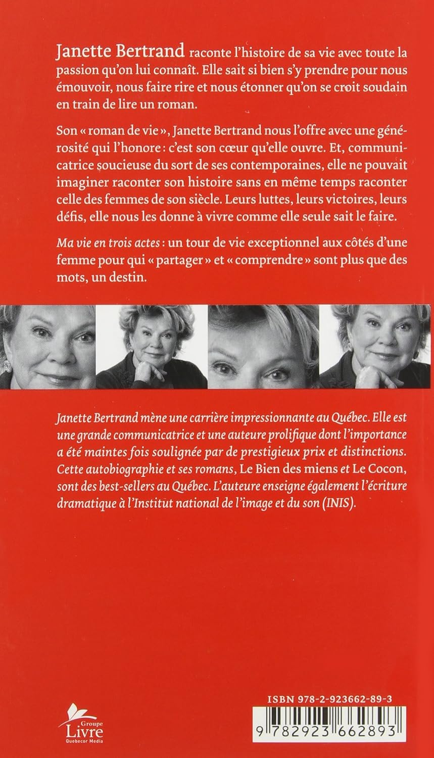 Livre Ma vie en trois actes - Janette Bertrand (Livre d'occasion) - ISBN 292366289X