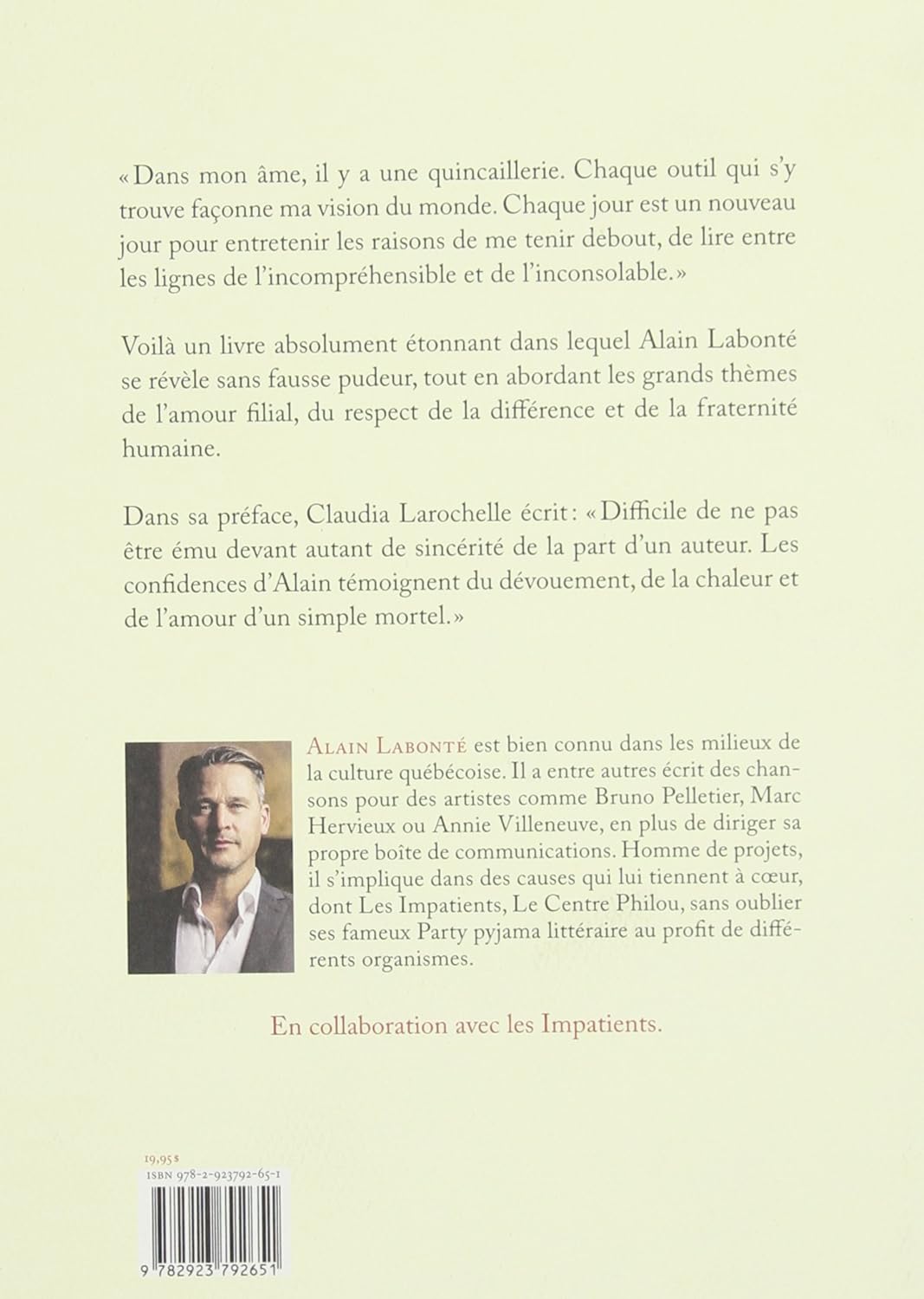 Livre Une âme et sa quincaillerie - Alain Labonté (Livre d'occasion) - ISBN 2923792653
