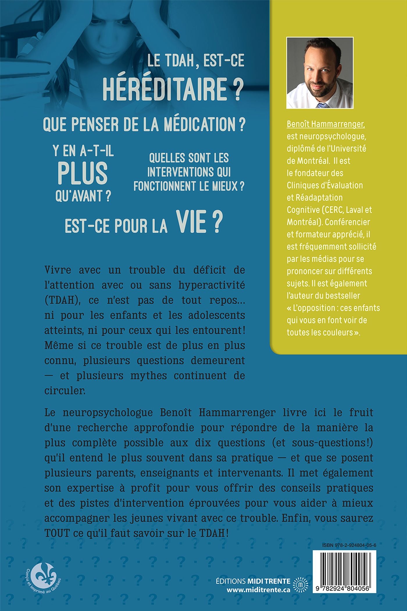 Livre 10 Questions sur le TDAH chez l'enfant et l'adolelescent - Benoît Hammarrenger (Livre d'occ...