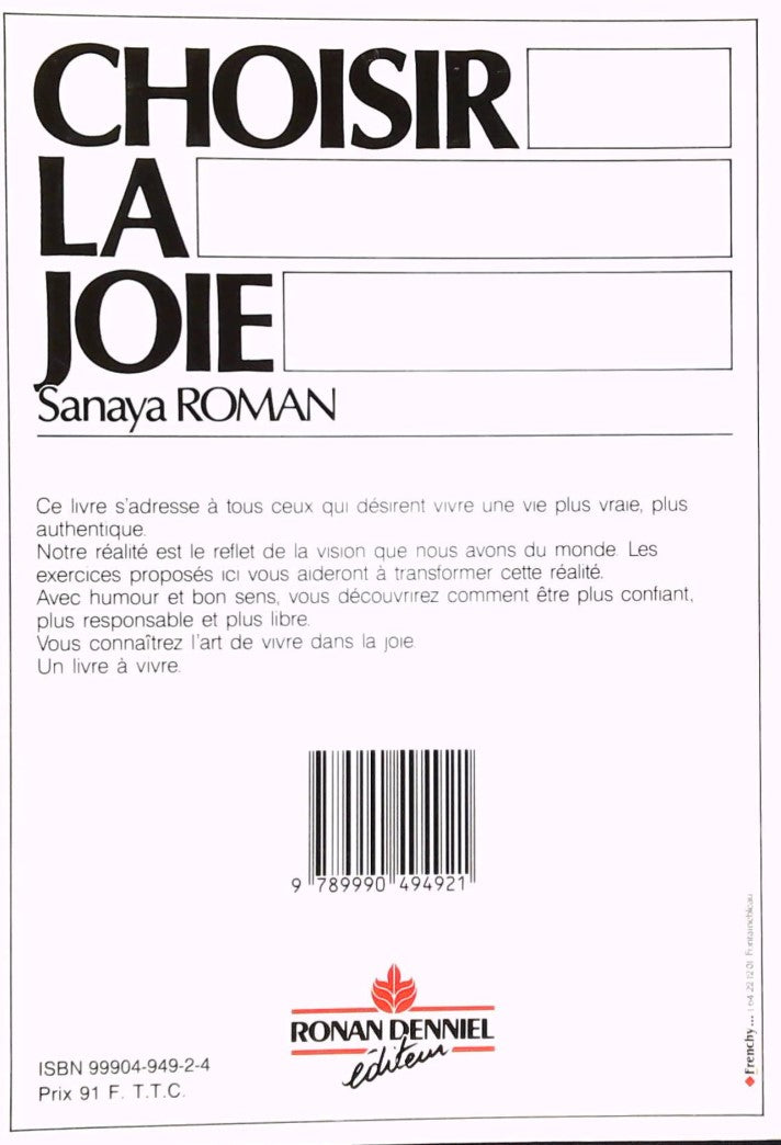 Livre Choisir la joie (Sanaya Roman) (Livre d'occasion) - ISBN 9990494924