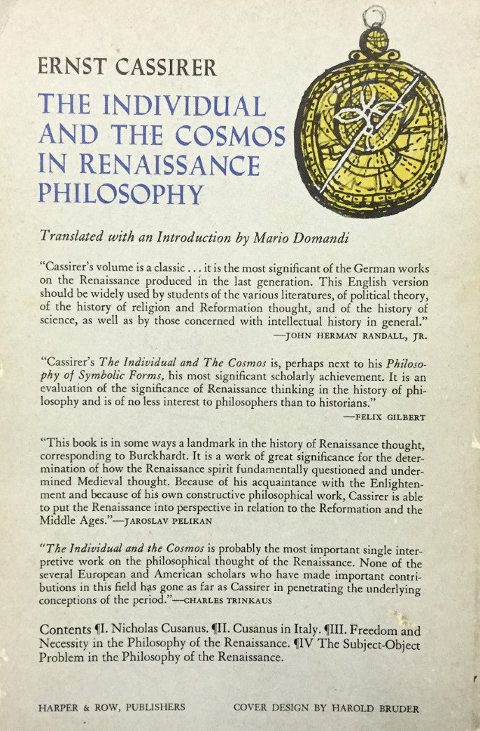 Livre The Individual and the Cosmos in Renaissance Philosophy - Ernst Cassirer (Livre d'occasion)