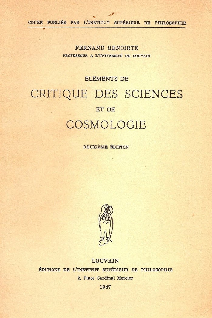 Livre Éléments de critique des sciences et de cosmologie (2e édition) - Fernand Renoitre (Livre d...
