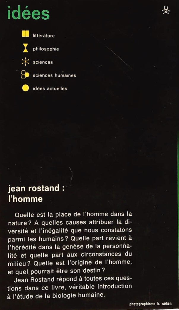 Livre L'homme - Jean Rostand (Livre d'occasion) - ISBN 2070350053