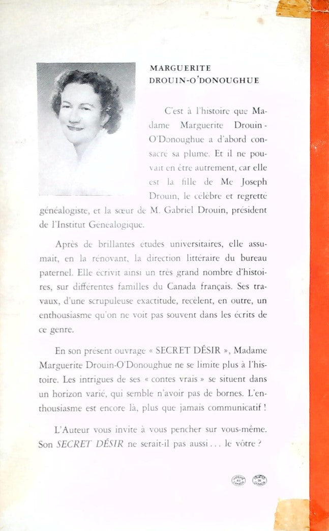 Livre Secret désir : Contes vrais pour grandes personnes - Marguerite Drouin-O'Donoughue (Livre d...