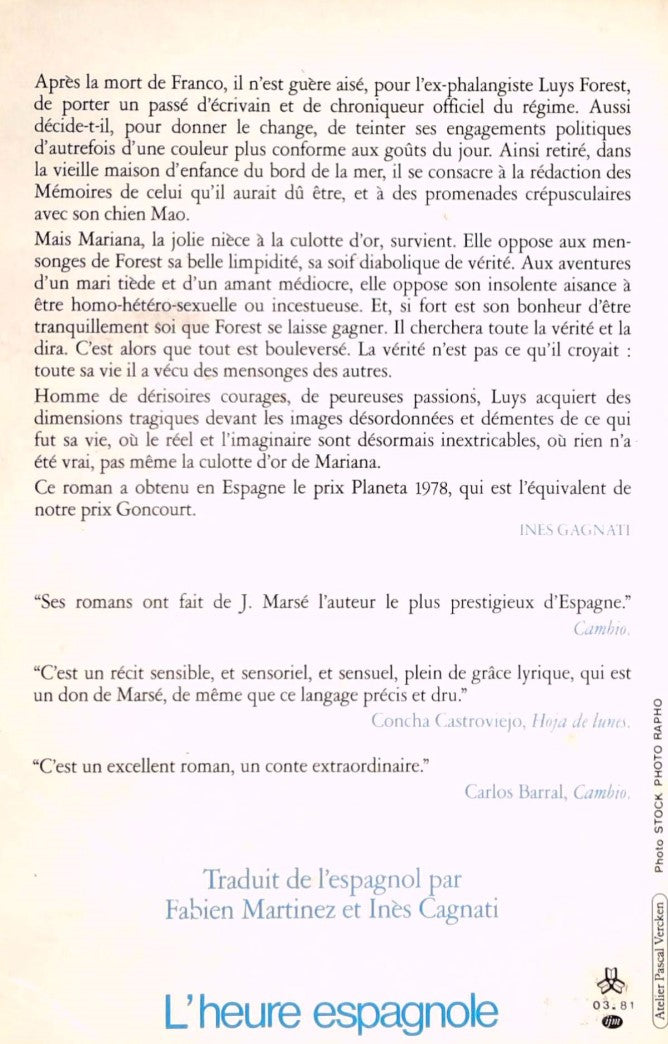 Livre La fille à la culotte d'or - Juan Marsé (Livre d'occasion) - ISBN 2207226964