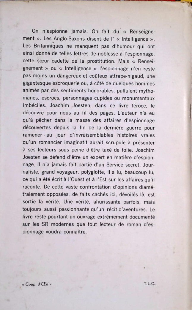 Livre L'éspionnage aux rayons X - Joachim Joesten (Livre d'occasion)