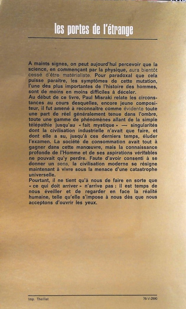 Les portes de l'étrange : Les raisons de l'irrationnel : Plaidoyer pour l'extraordinaire (Paul Misraki)