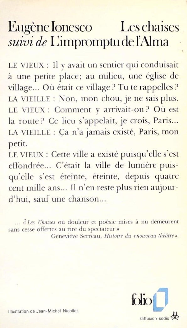 Livre Les chaises -suivi de- L'impromtu de l'Alma - Ionesco (Livre d'occasion)