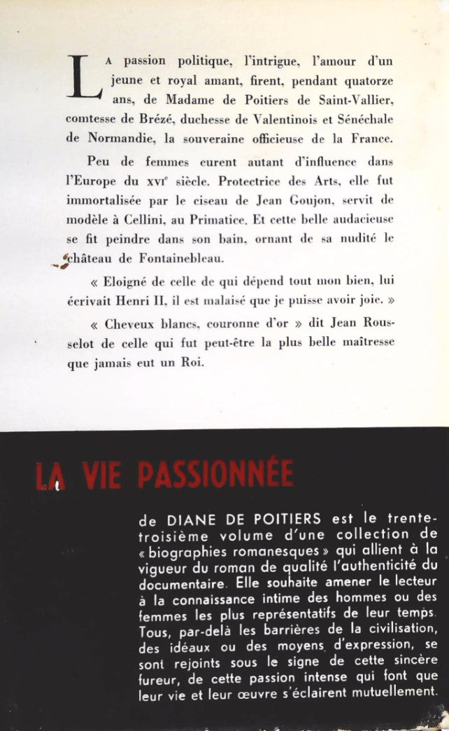 Livre La vie passionnée de Diane de Poitiers - Jean Rousselot (Livre d'occasion)