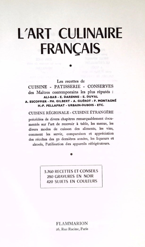 Livre L'art culinaire français par nos grands maîtres de la cuisine - Collectif (Livre d'occasion)