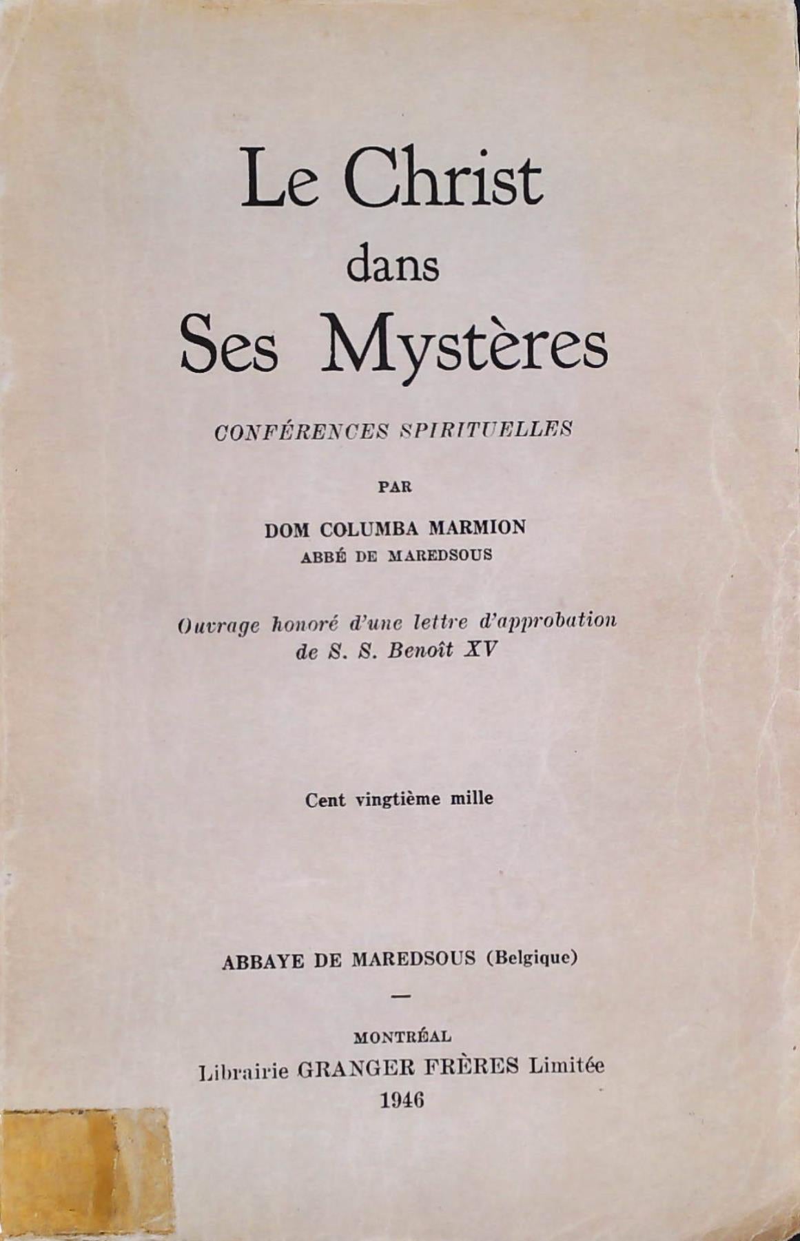 Livre Le Christ dans ses mystères : conférences spirituelles (Dom Columba Marmion) (Livre...