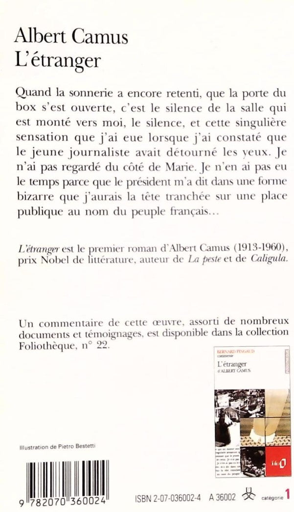 Livre L'étranger - Albert Camus (Livre d'occasion) - ISBN 2070360024