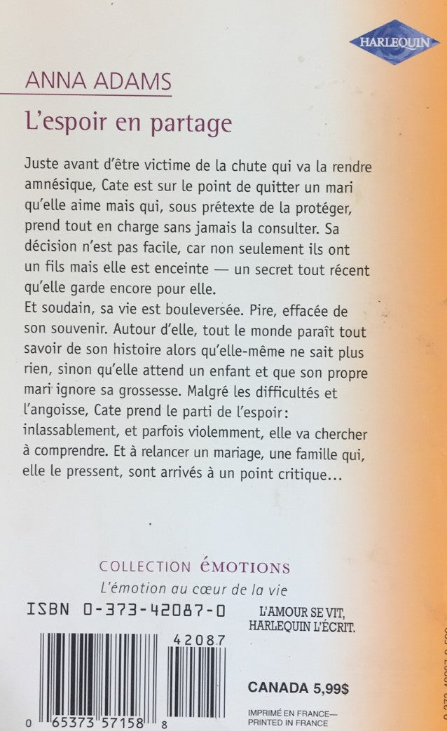 Émotions (Harlequin) : L'espoir en partage (Anna Adams)
