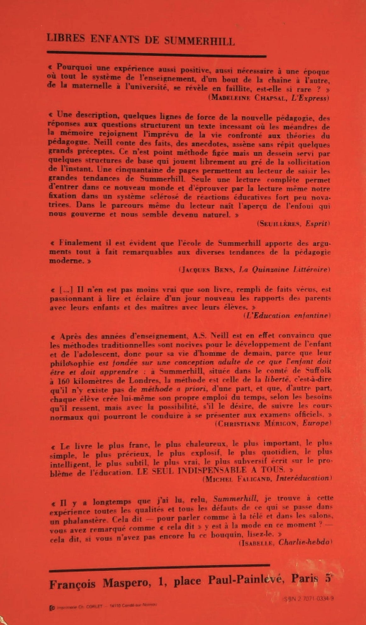 Libres enfants de Summerhill (A. S. Neill)