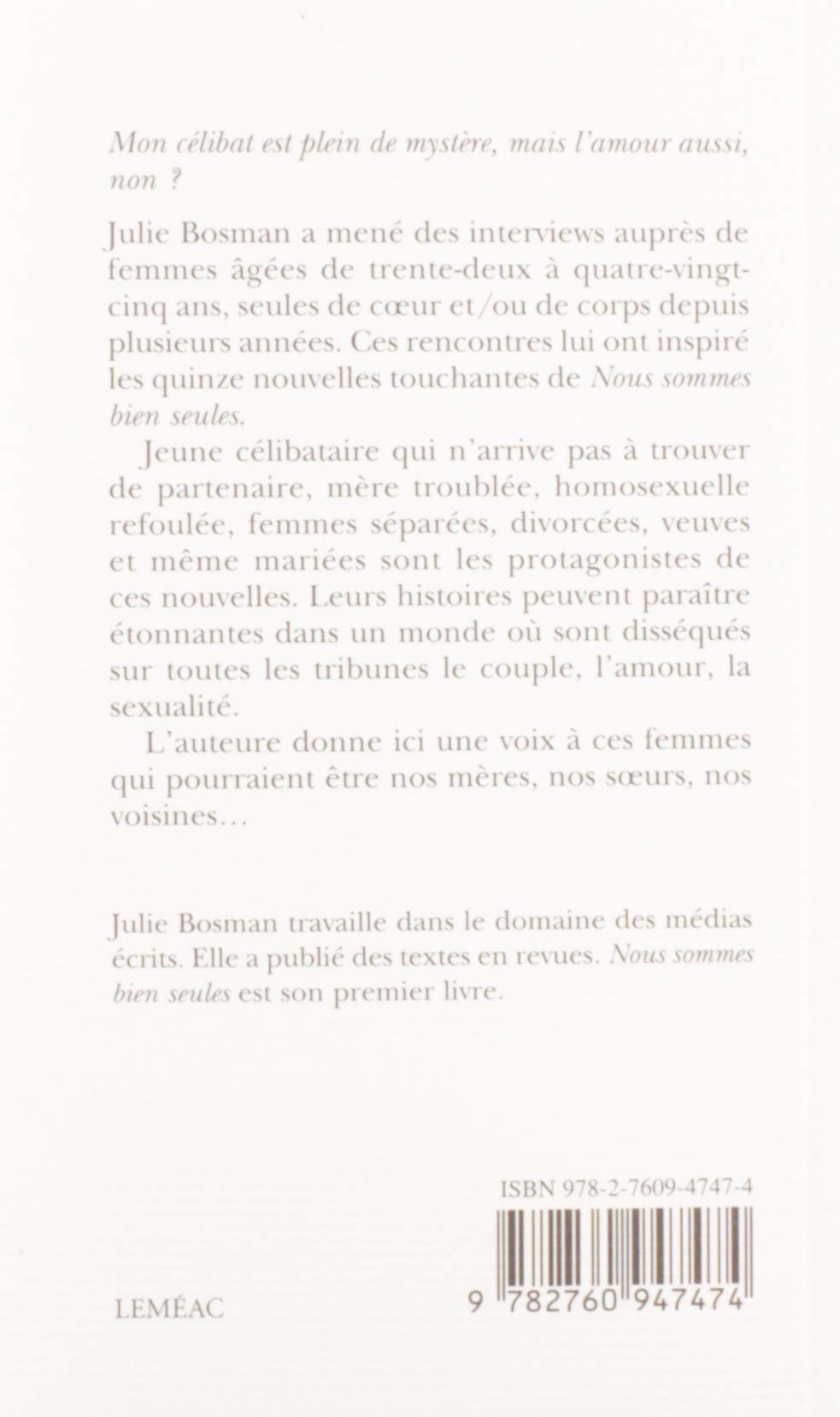 Nous sommes bien seules (Julie Bosman)