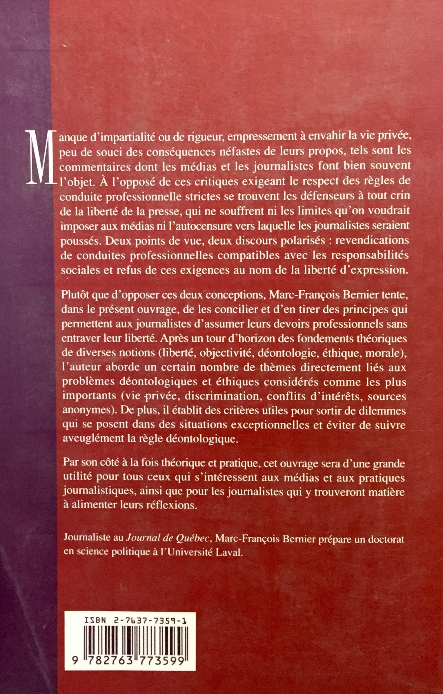 Éthique et déontologie du journalisme (Marie-François Bernier)